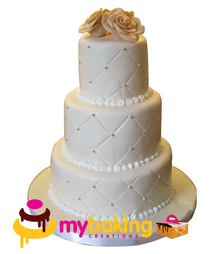 Custom 3 tier white patterned wedding cake San Francisco Bay Area bakery